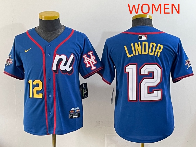 women 2025 New York Mets 12 Lindor Blue All star Nike MLB Jersey style 6